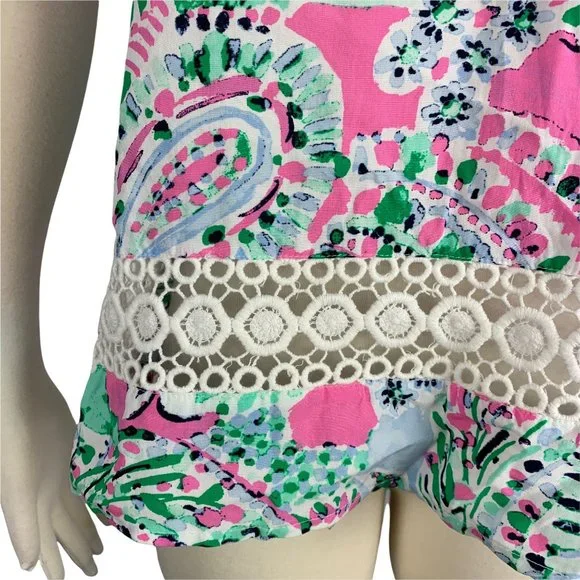 Crown & Ivy PS Top NWT Petite Small Pink Green Pom Crochet Icon Peasant Sleevele - Picture 6 of 7